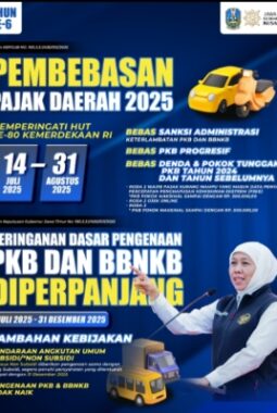 Pemprov Jatim Kembali Bebaskan Pajak Daerah 2025, Warga Diimbau Manfaatkan Momen Ini