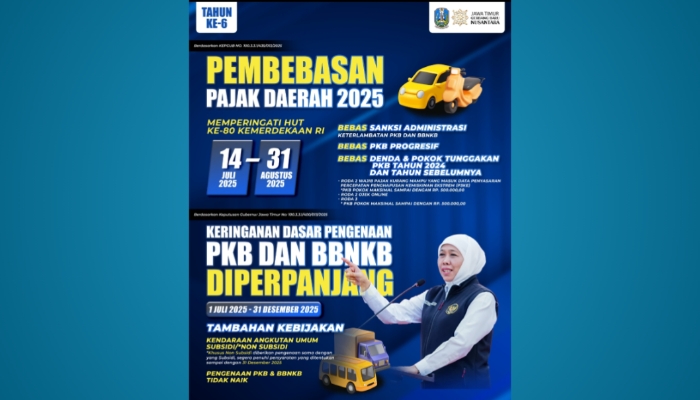 Pamflet program Pembebasan Pajak Daerah 2025 dari Pemprov Jatim (Foto:Klik Times). 
