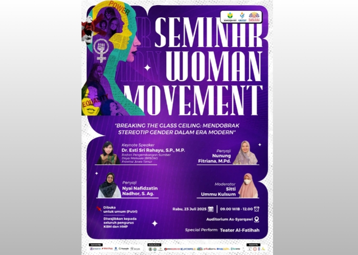 Pamflet Seminar “Woman Movement” – Salah satu rangkaian UNIVFEST 2025 yang mengangkat isu kesetaraan gender dan peran strategis perempuan di era modern. (Foto:Klik Times). 