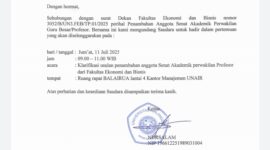 Surat pemanggilan resmi dari Ketua Senat Universitas Airlangga yang ditujukan kepada sejumlah pejabat FEB Unair terkait polemik usulan anggota senat akademik (Doc.Klik Times). 