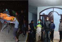 Petugas kepolisian saat melakukan olah TKP penemuan mayat di rumah kontrakan Desa Batuan, Sumenep. (Foto/Humas). 
