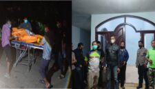 Petugas kepolisian saat melakukan olah TKP penemuan mayat di rumah kontrakan Desa Batuan, Sumenep. (Foto/Humas). 
