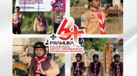 Peserta Perkajum Perdana Ponpes Al-Madinah Ganding mengikuti Apel Besar Hari Pramuka ke-64 di halaman pesantren. (Foto/Klik Times). 