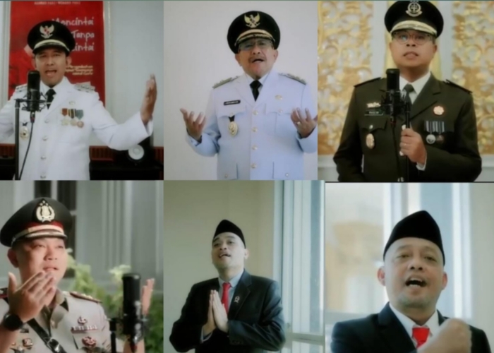 Forkopimda Sumenep bersama Bupati Achmad Fauzi saat peluncuran video klip Indonesia Raya. (Foto/Klik Times). 