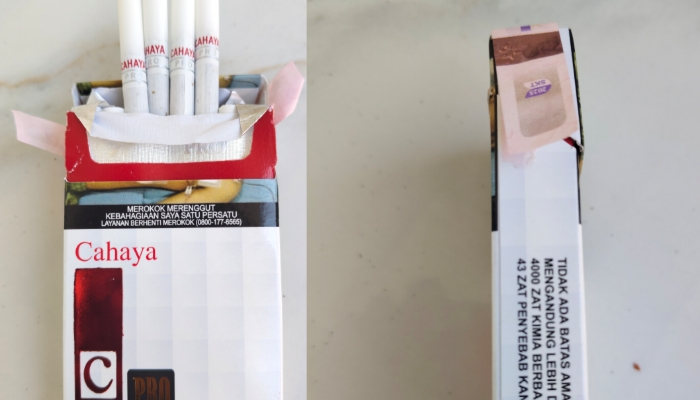 KOLASE: Rokok merek Cahaya Pro yang diduga salah gunakan pita cukai masih bebas dijual di warung-warung Pamekasan. (Foto/Klik Times). 