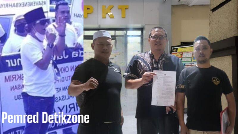 LAPORAN: Jurnalis Detikzone BG didampingi Ketua LSM GMBI Kediri Raya Indra Eka Januar Gunawan saat melaporkan dugaan penghalangan kerja jurnalistik ke Polresta Kediri. 