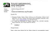 Surat Somasi yang ditujukan kepada Media Detikone.co.id.Foto/Klik Times. 