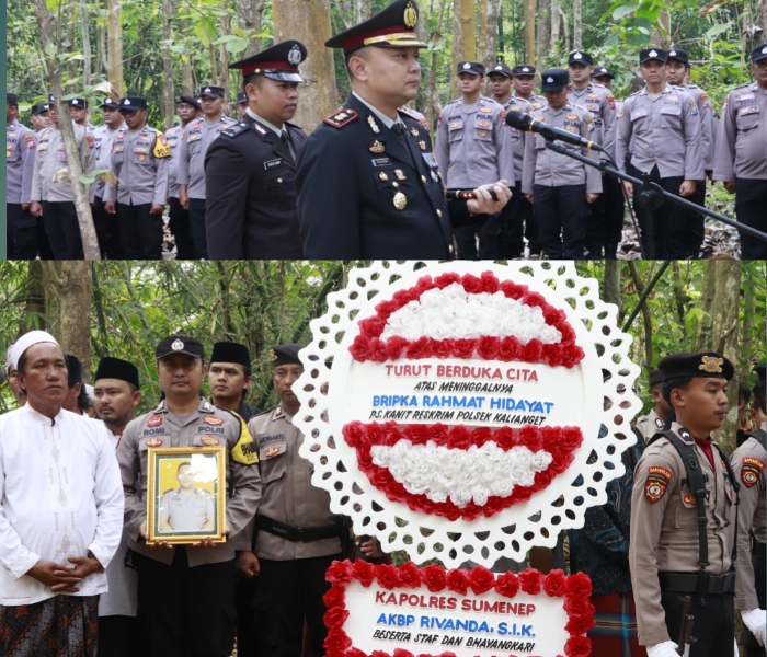 Kapolres Sumenep bersama jajaran memberikan penghormatan terakhir kepada almarhum Bripka Rahmat Hidayat. Foto/Klik Times. 