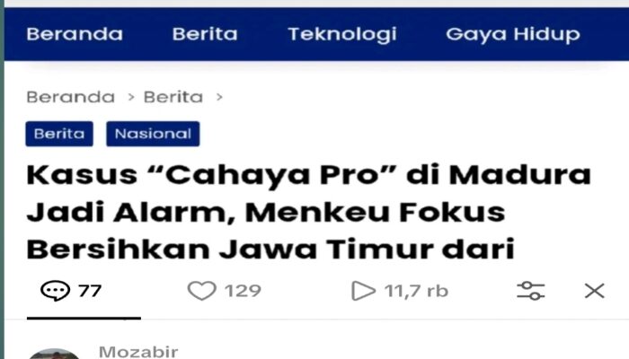 Kasus Cahaya Pro di Madura Jadi Alarm, Menkeu Diminta Jangan Hanya Omon-Omon