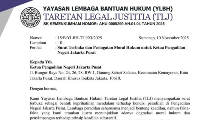 LBH Taretan Legal Justitia Soroti “Putusan Sesat” PN Jakpus: Pengadilan Harus Diselamatkan dari Krisis Moral