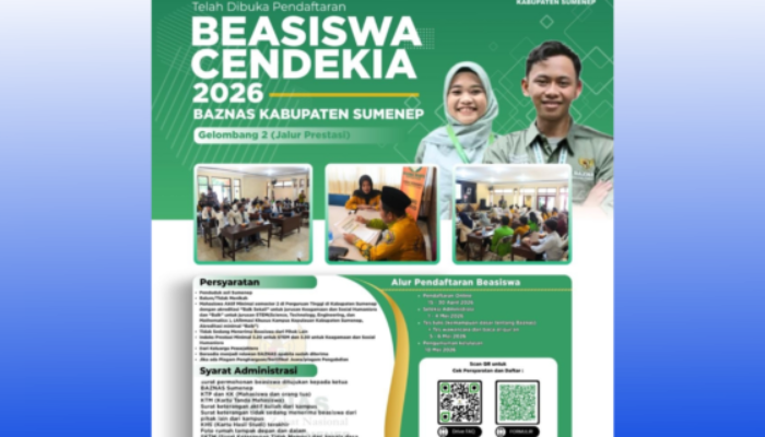 BAZNAS Sumenep Buka Beasiswa Cendekia 2026 Gelombang 2, Ini Syarat dan Jadwalnya! 