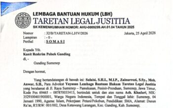 LBH Taretan Legal Justitia Somasi Polsek Ganding, Ancam Laporkan ke Propam jika STTLP Tak Diterbitkan