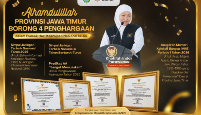 Lima Kali Jadi Simpul Jaringan Terbaik Nasional, Jatim Kembali Raih Empat Penghargaan Kearsipan