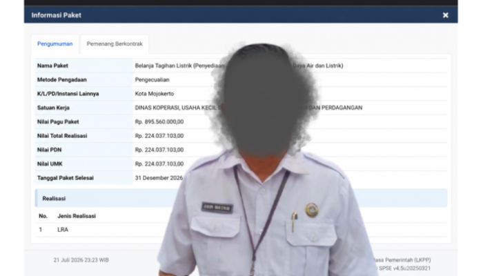 Kadis Diskop UKM Perindag Kota Mojokerto Pilih Bungkam soal Anggaran Belanja Listrik Rp895,5 Juta