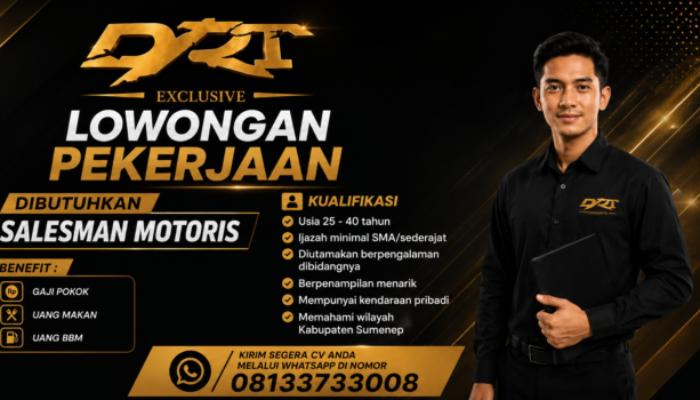 Kesempatan Emas! DRT Exclusive Buka Lowongan Salesman Motoris untuk Wilayah Sumenep